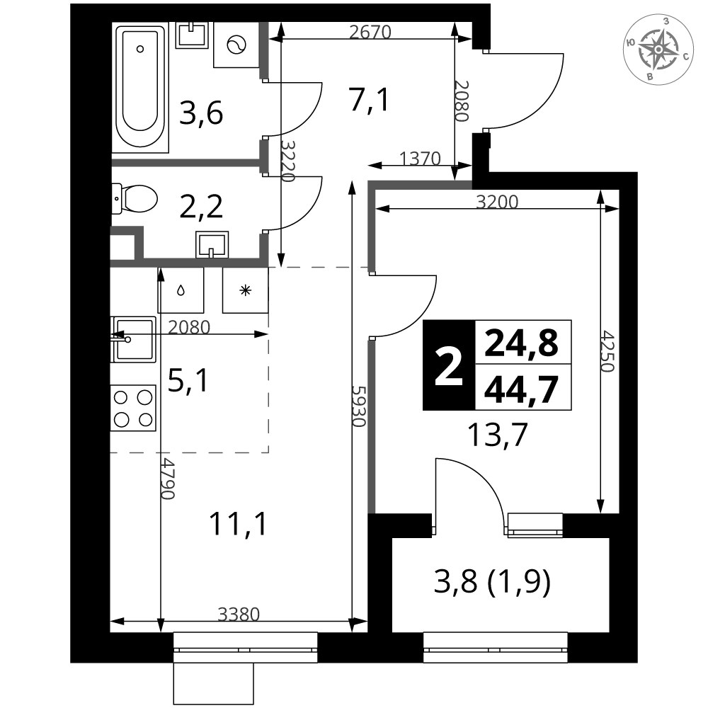 Планировка 44.7 м²
