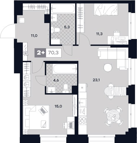 Планировка 70.7 м²