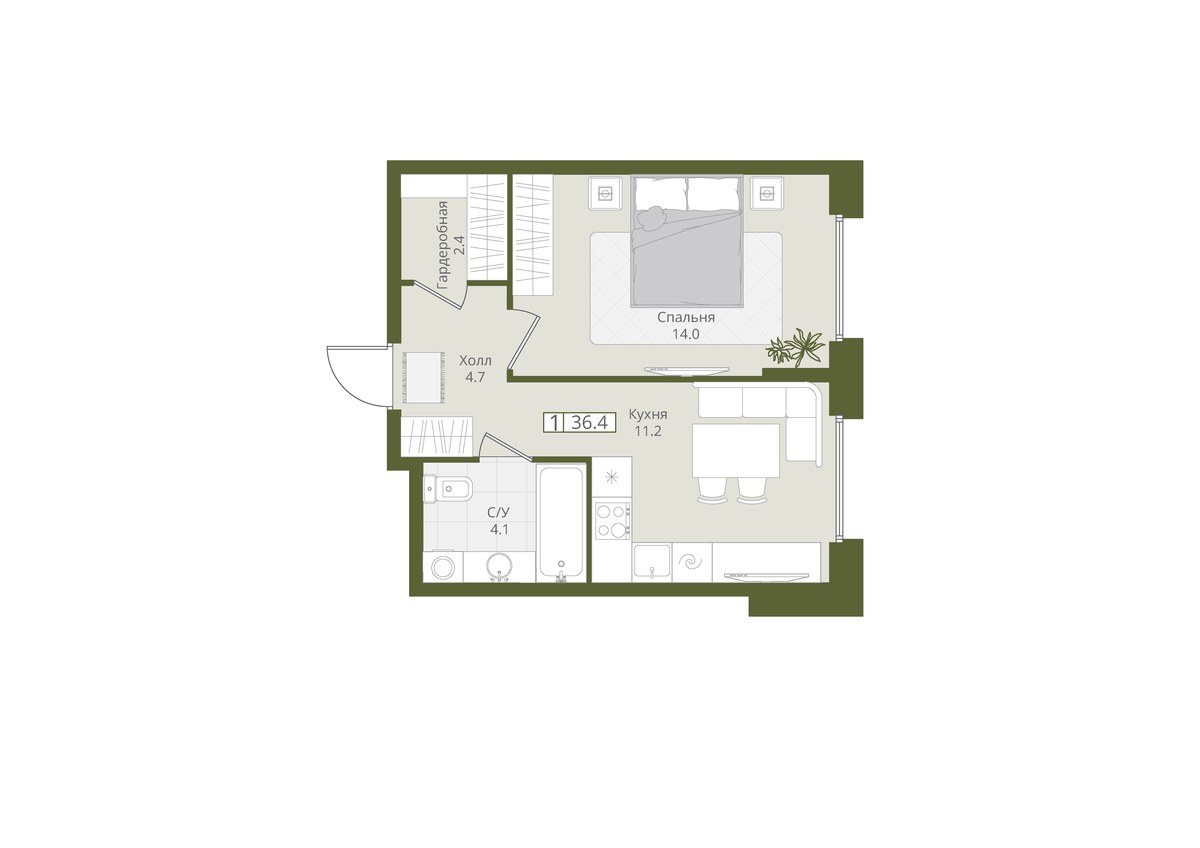 Планировка 36.4 м²