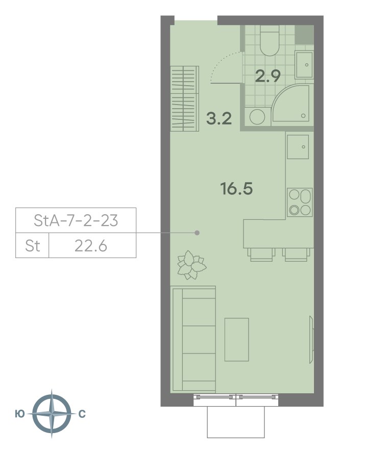 Планировка 22.4 м²