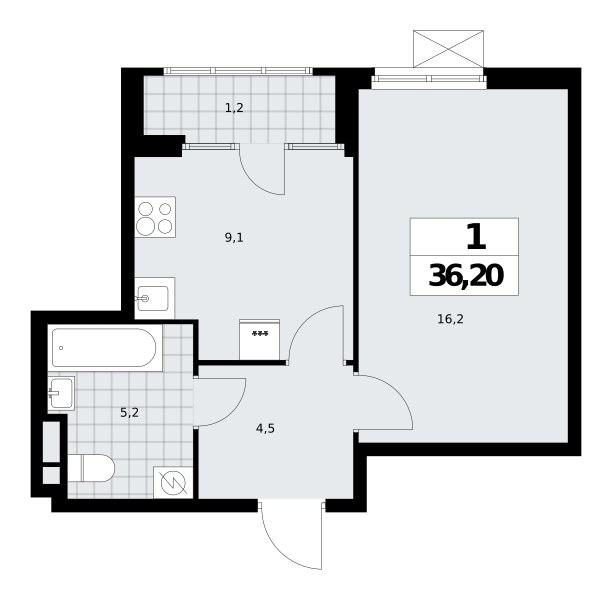 Планировка: 1-комнатная, 36.8 м²