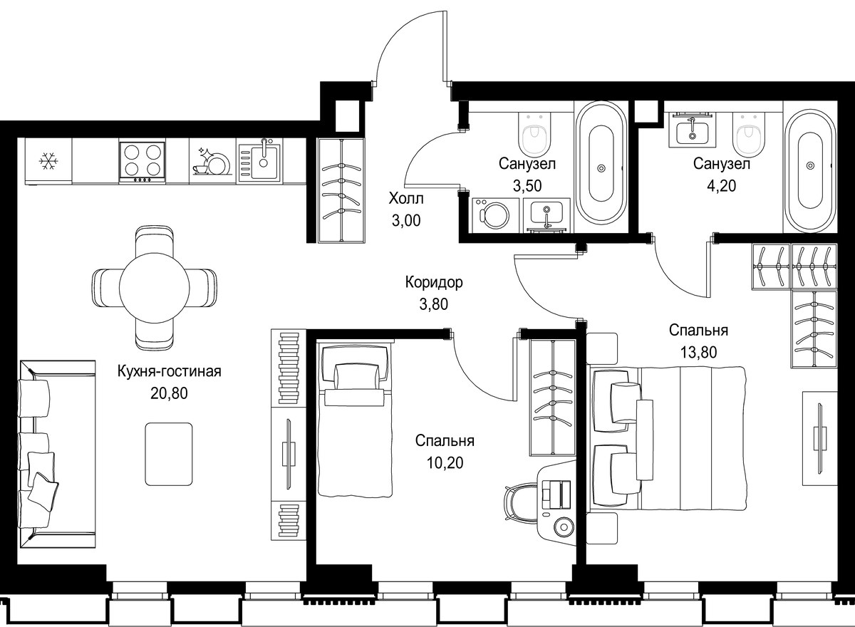 Планировка 59.3 м²