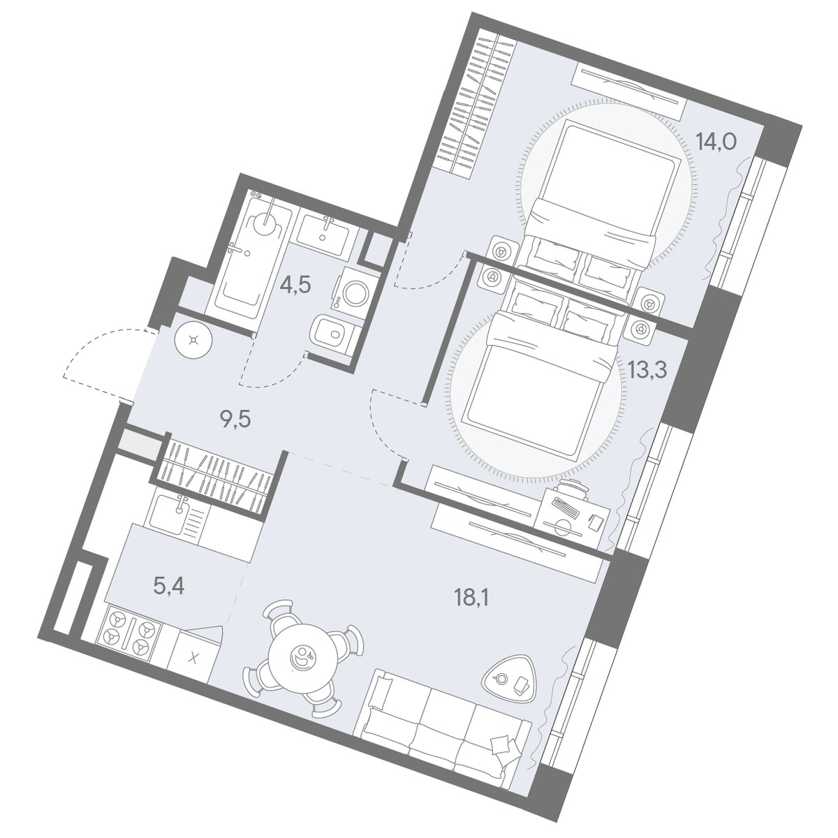 Планировка 64.8 м²
