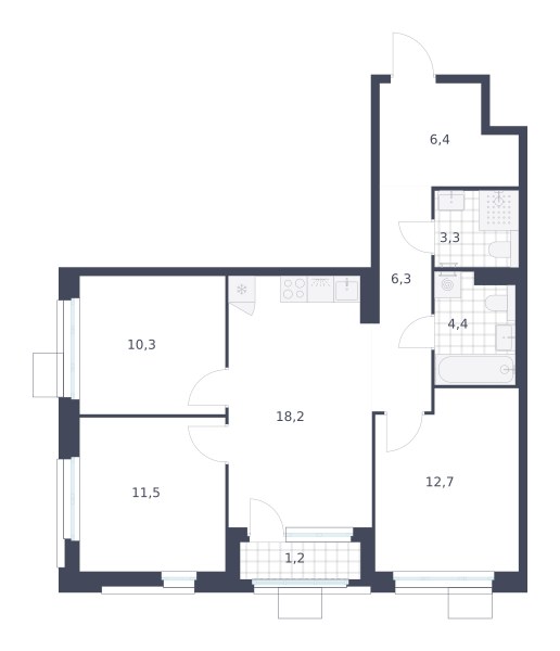 Планировка 74.3 м²