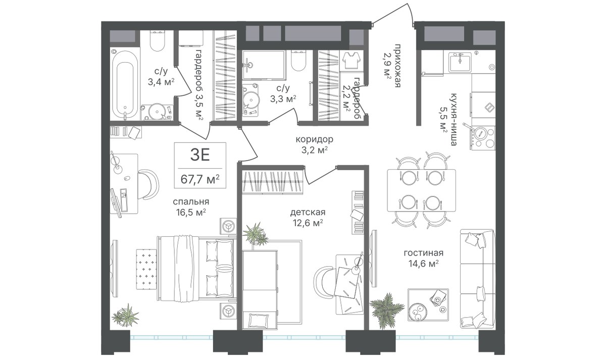 Планировка 67.7 м²