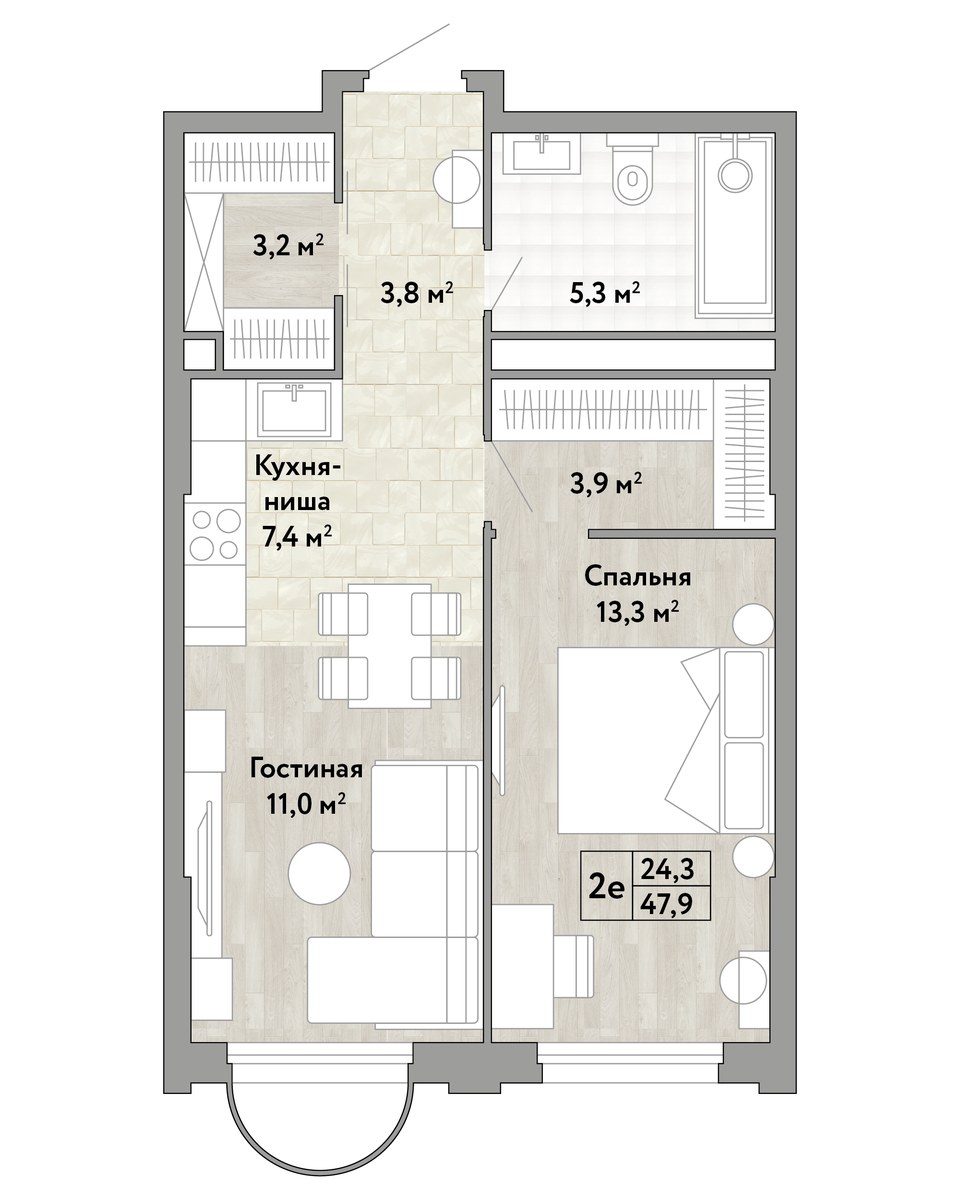 Планировка 47.9 м²