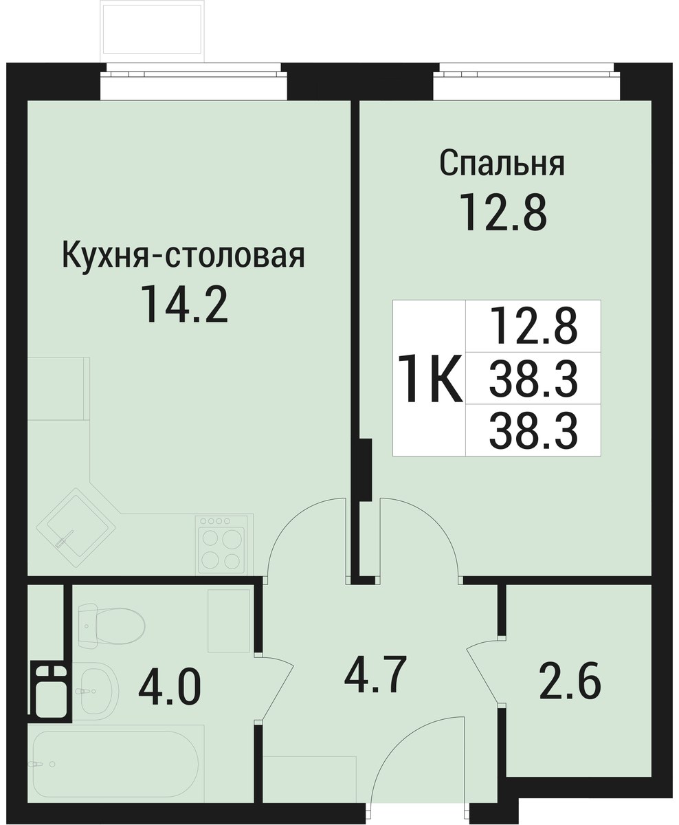 Планировка 38.3 м²