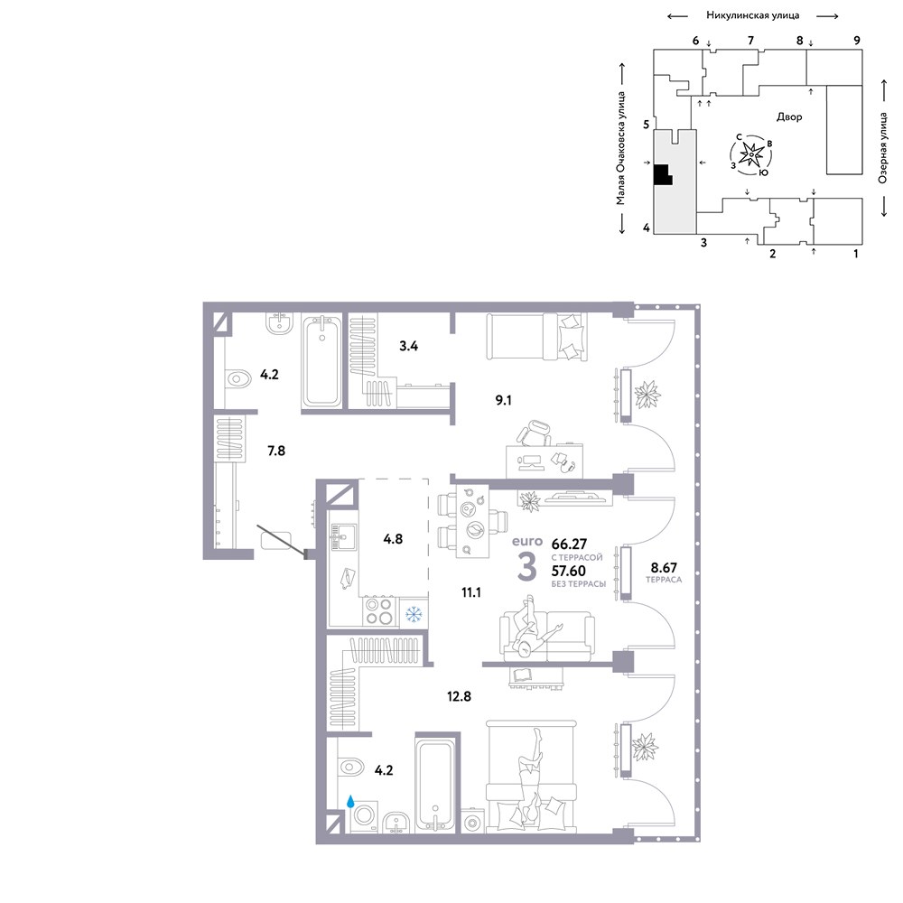 Планировка 66.27 м²