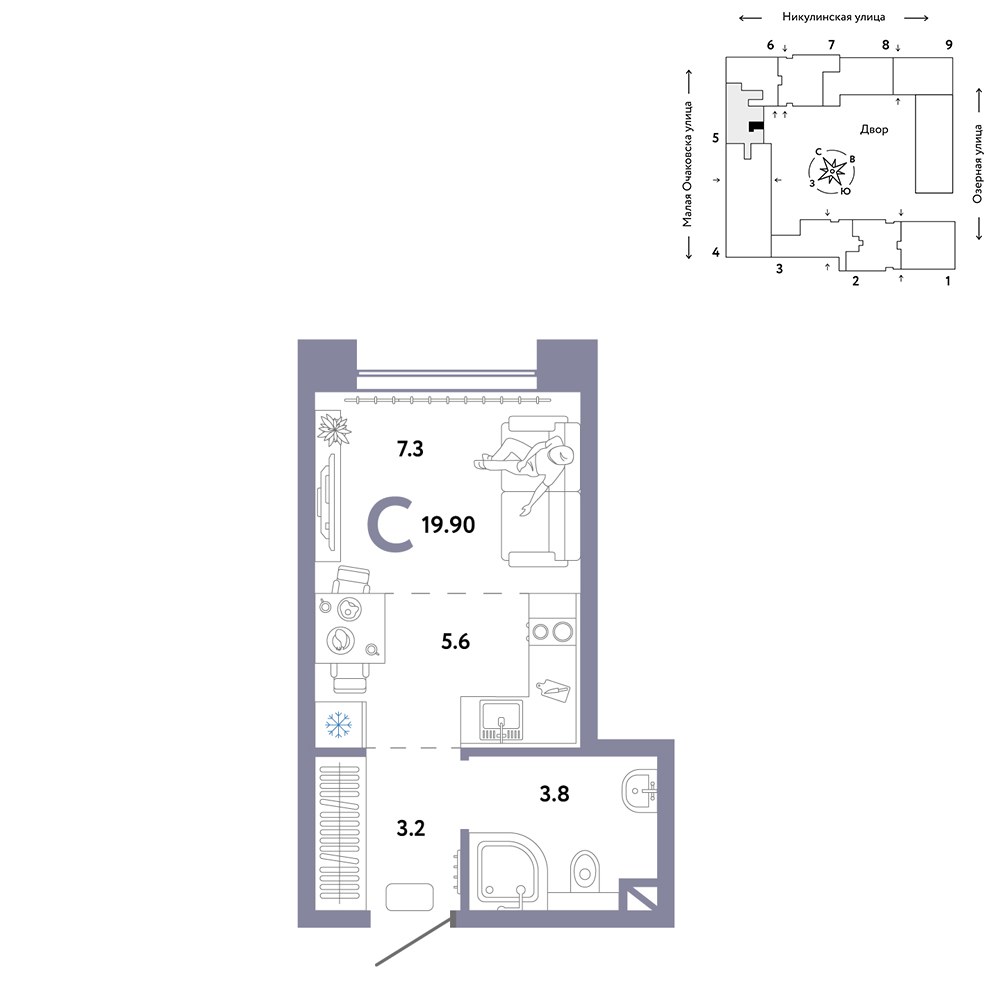 Планировка 19.9 м²