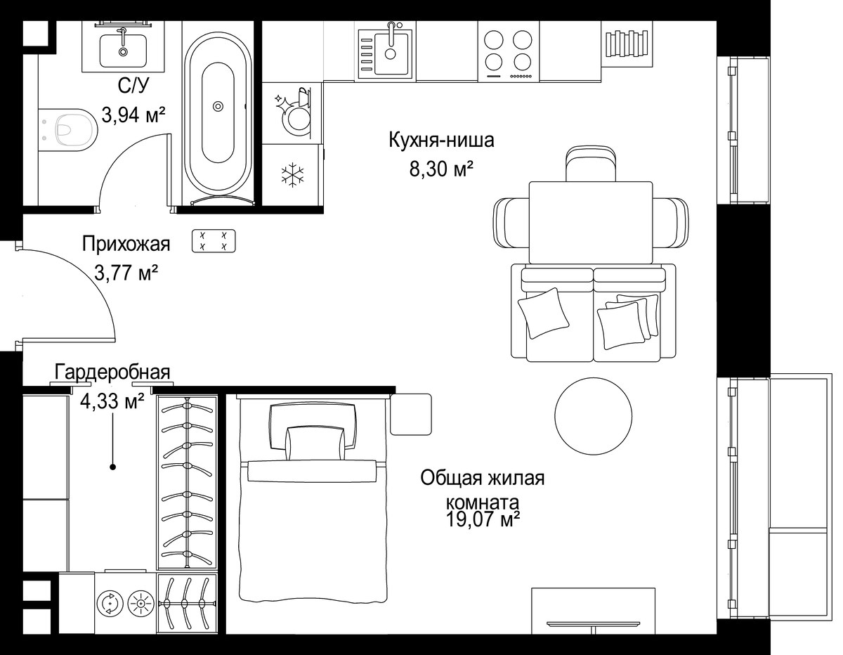 Планировка 39.41 м²