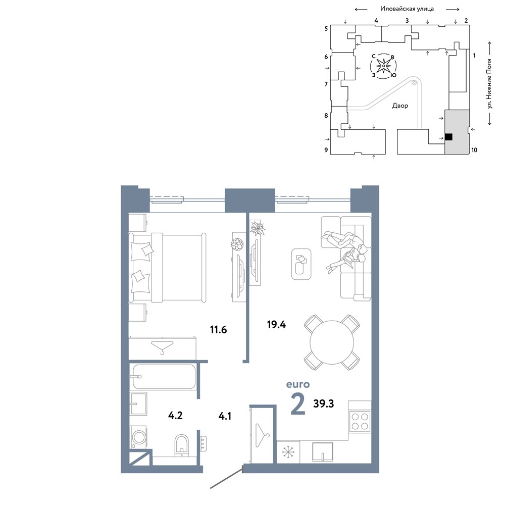 Планировка 39.3 м²