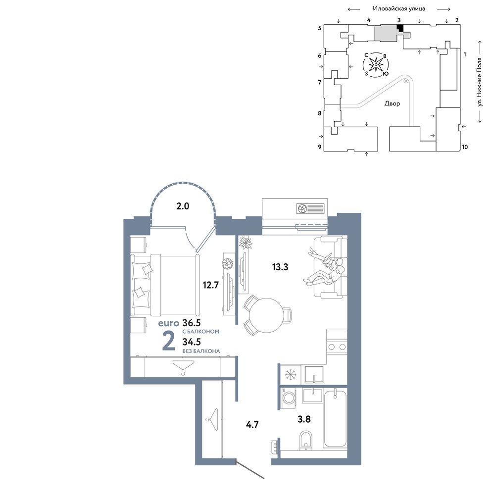 Планировка 36.5 м²
