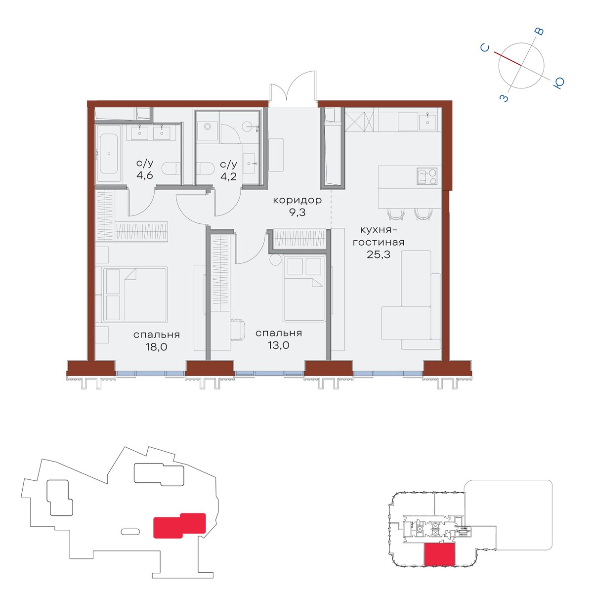Планировка 74.4 м²