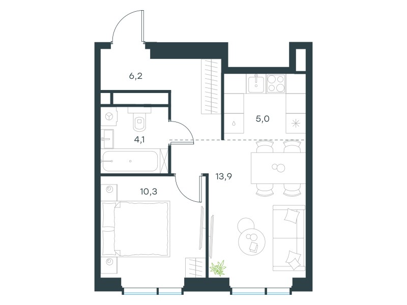Планировка 39.5 м²