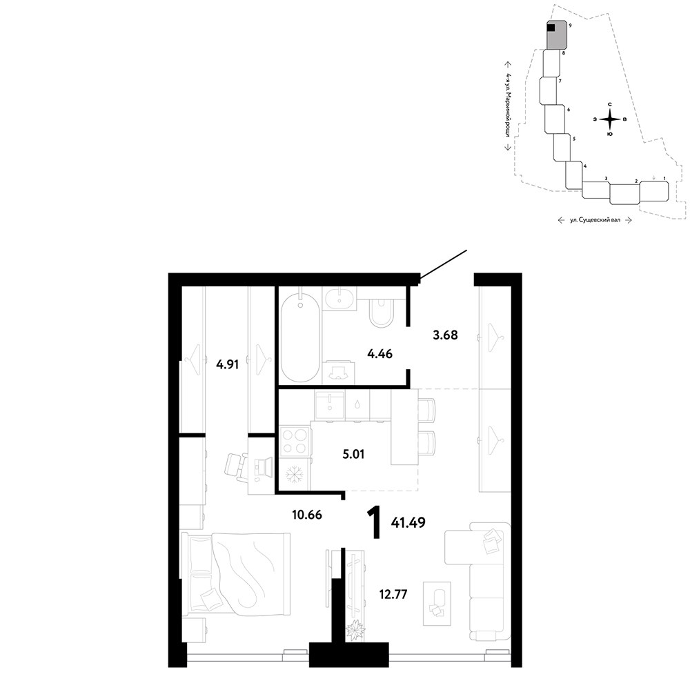 Планировка 41.49 м²