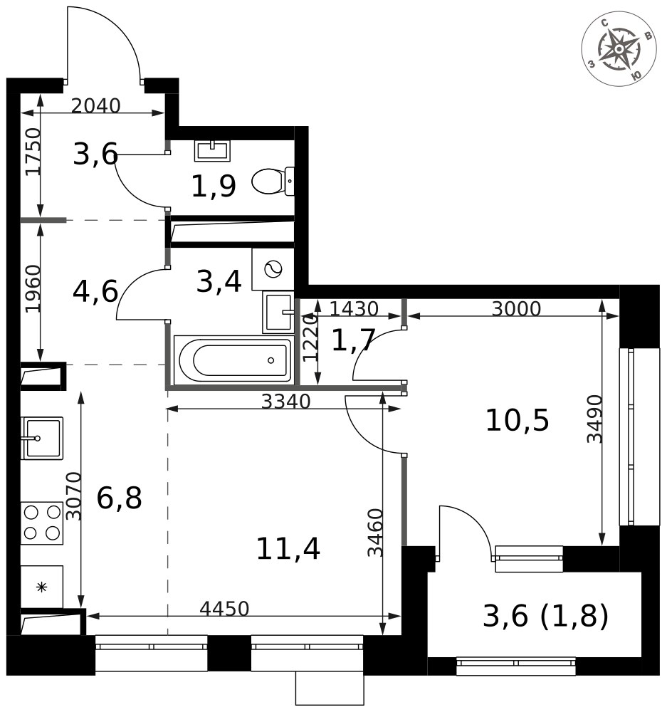 Планировка 45.7 м²