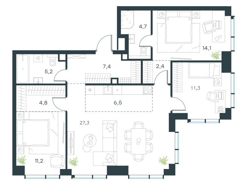 Планировка 94.9 м²
