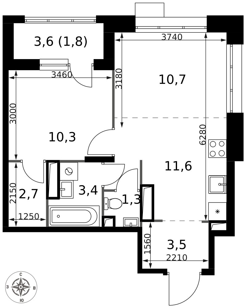 Планировка 45.3 м²