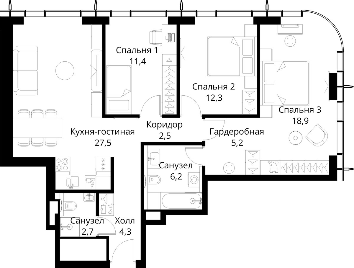 Планировка 91.0 м²