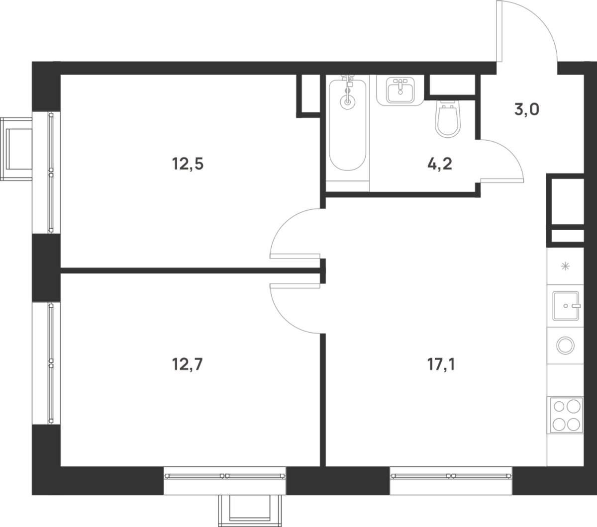 Планировка 49.5 м²