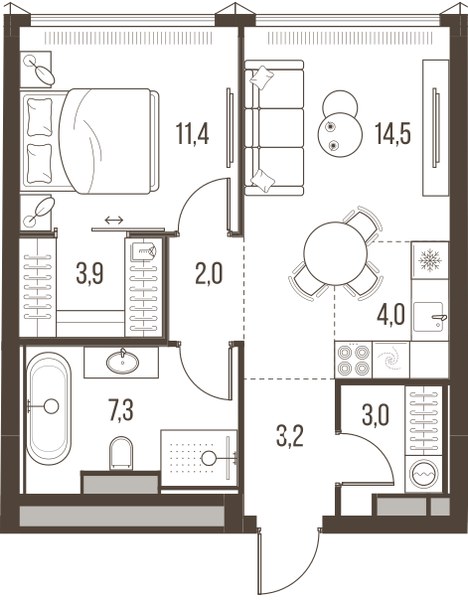 Планировка 49.3 м²