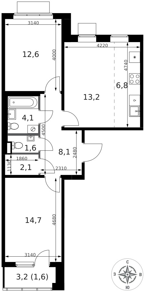 Планировка 64.8 м²