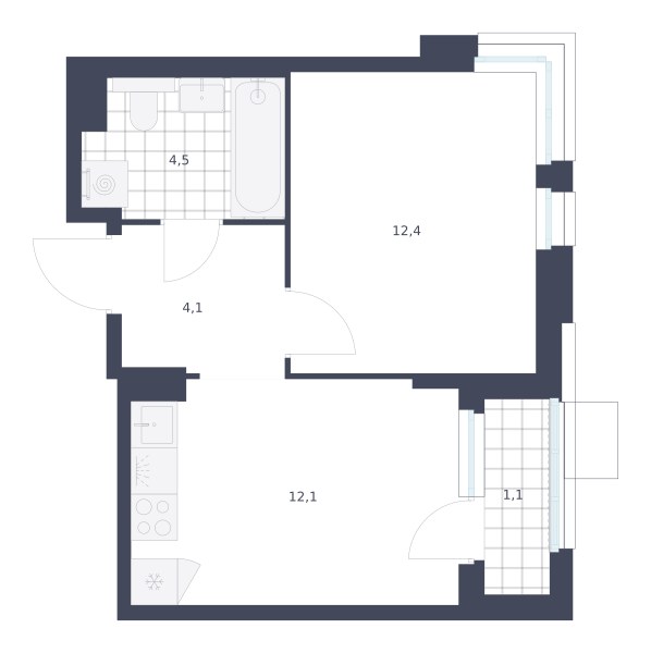 Планировка: 1-комнатная, 34.2 м²