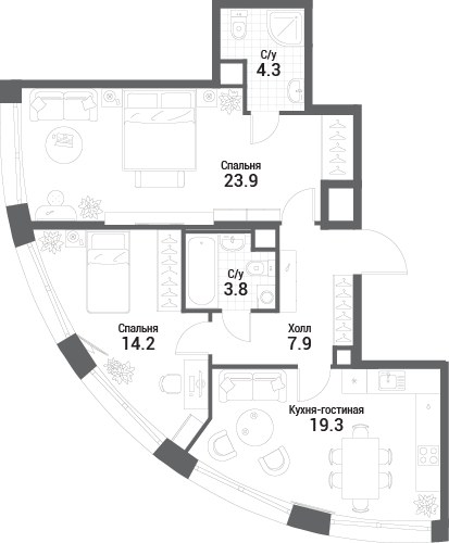 Планировка 73.4 м²
