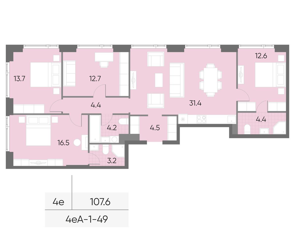 Планировка 107.6 м²