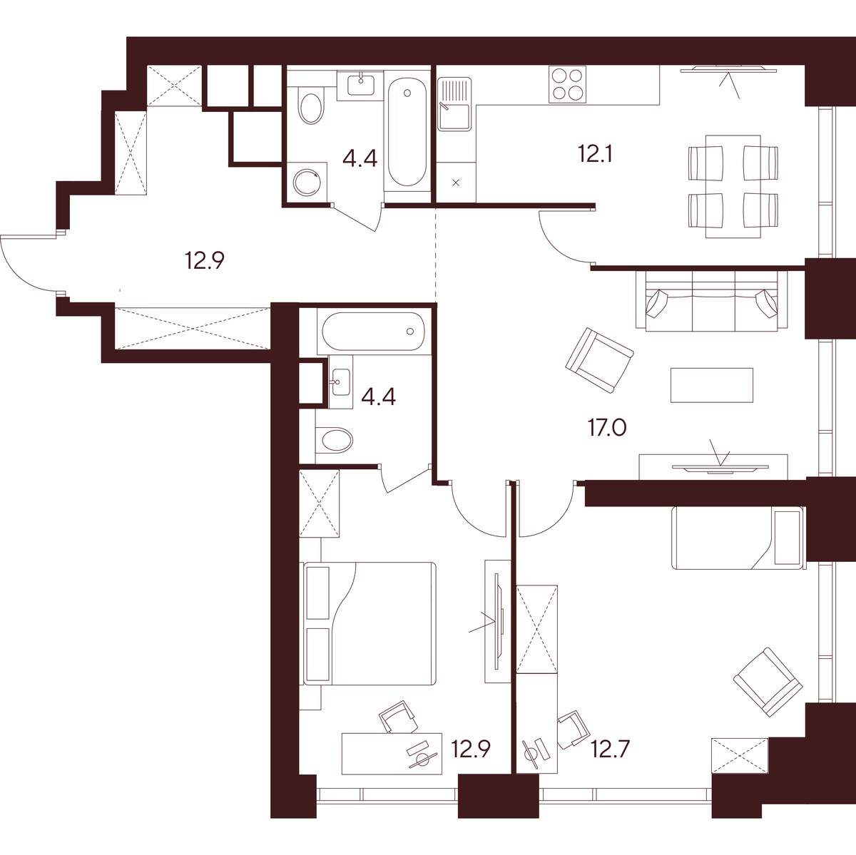 Планировка 76.4 м²