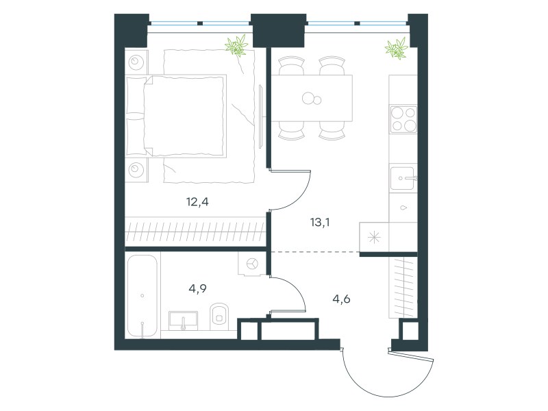 Планировка 35.0 м²