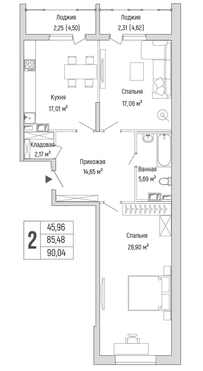 Планировка 90.04 м²