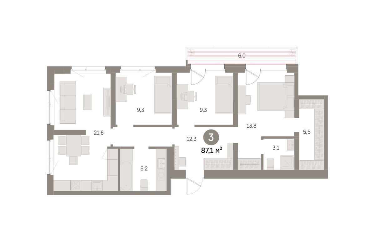 Планировка 87.1 м²