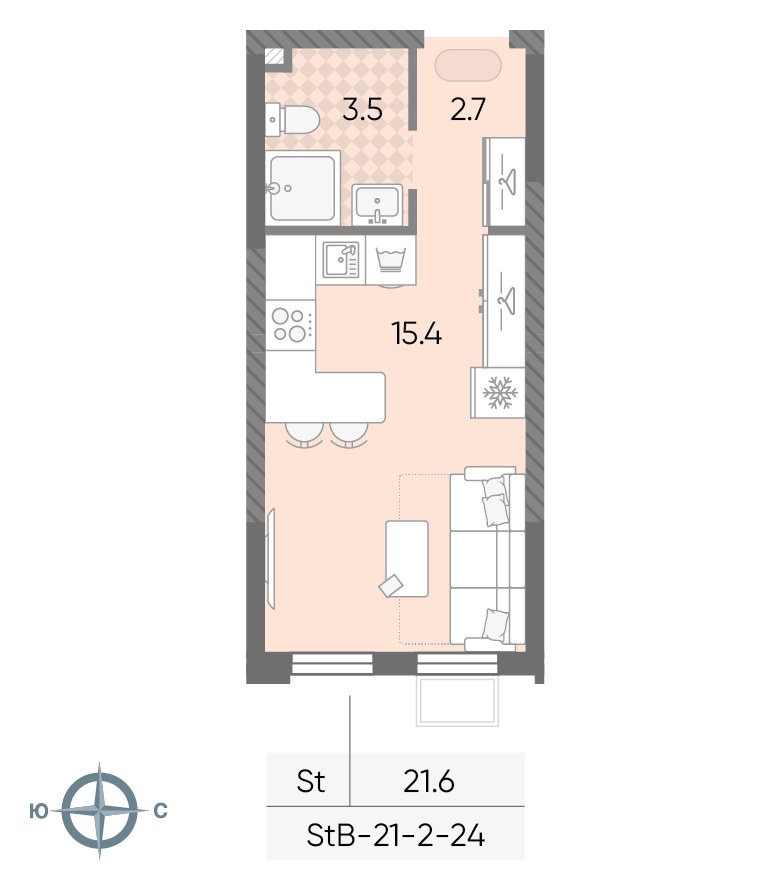 Планировка 21.6 м²