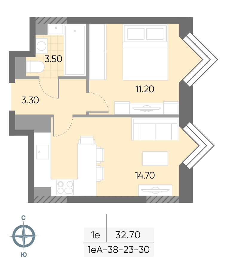 Планировка 32.7 м²