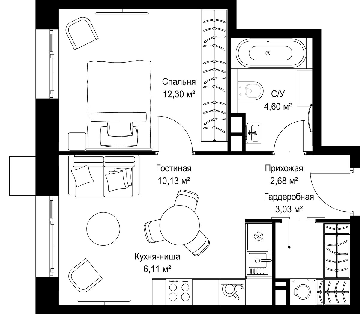 Планировка 38.85 м²