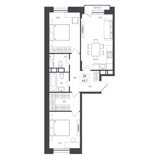 Планировка 62.9 м²