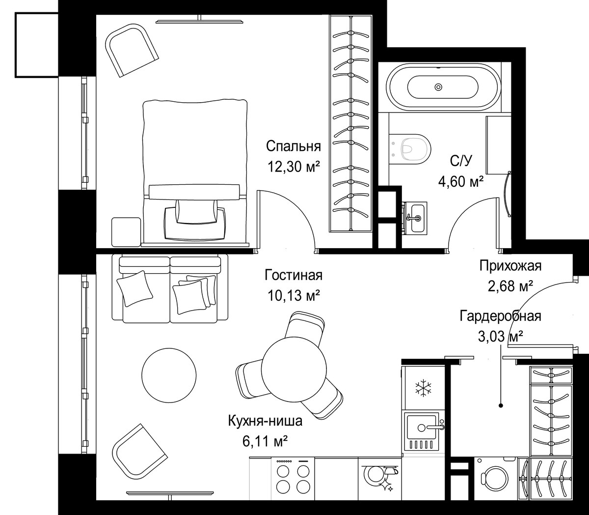 Планировка 38.85 м²