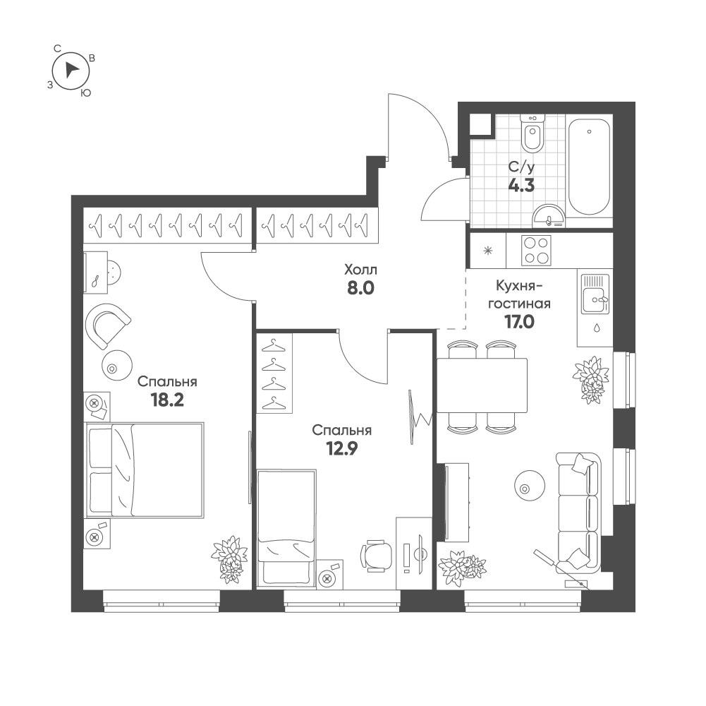 Планировка 60.4 м²