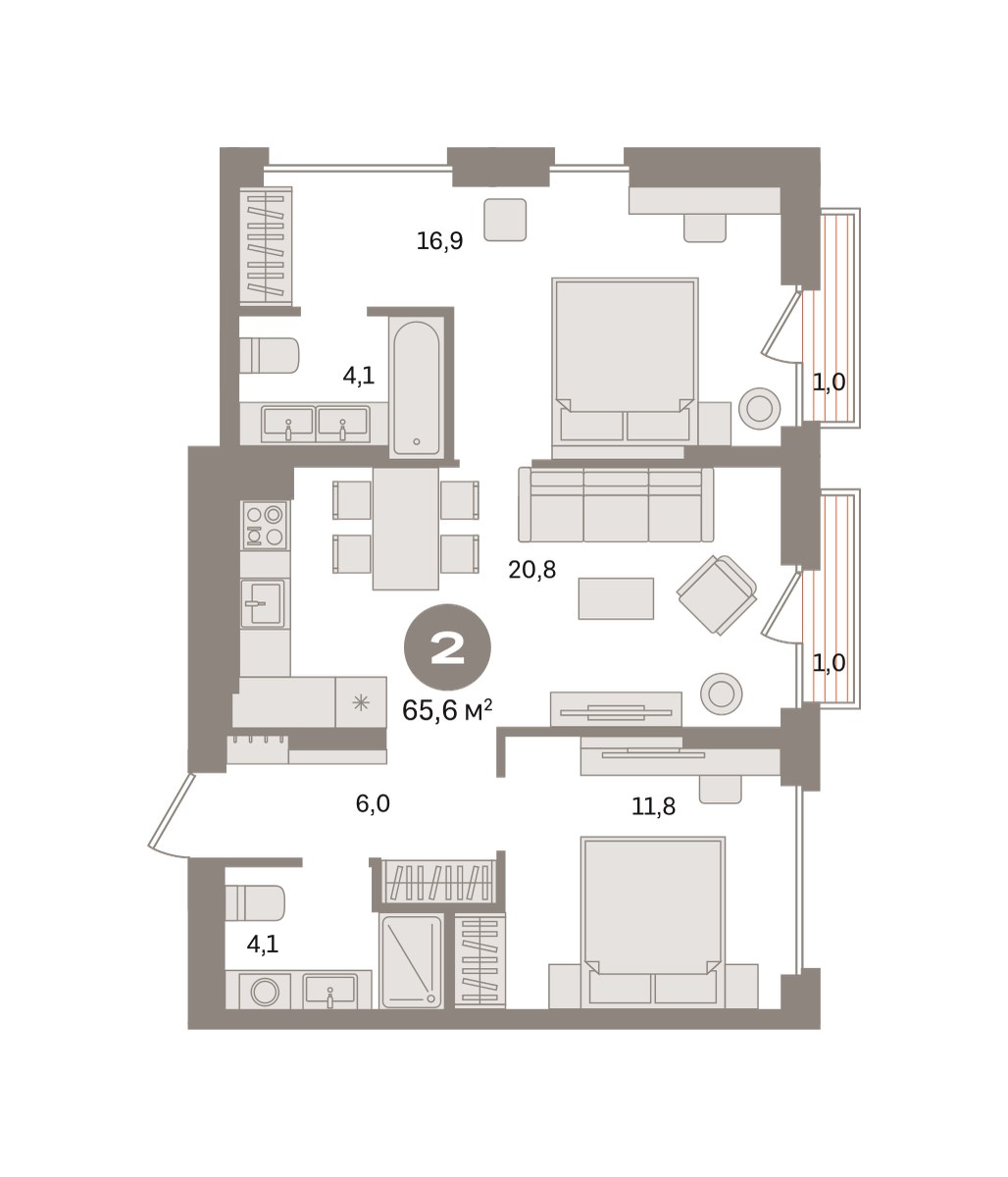 Планировка 65.64 м²