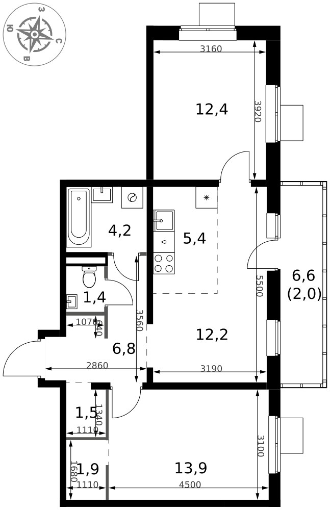Планировка 61.7 м²
