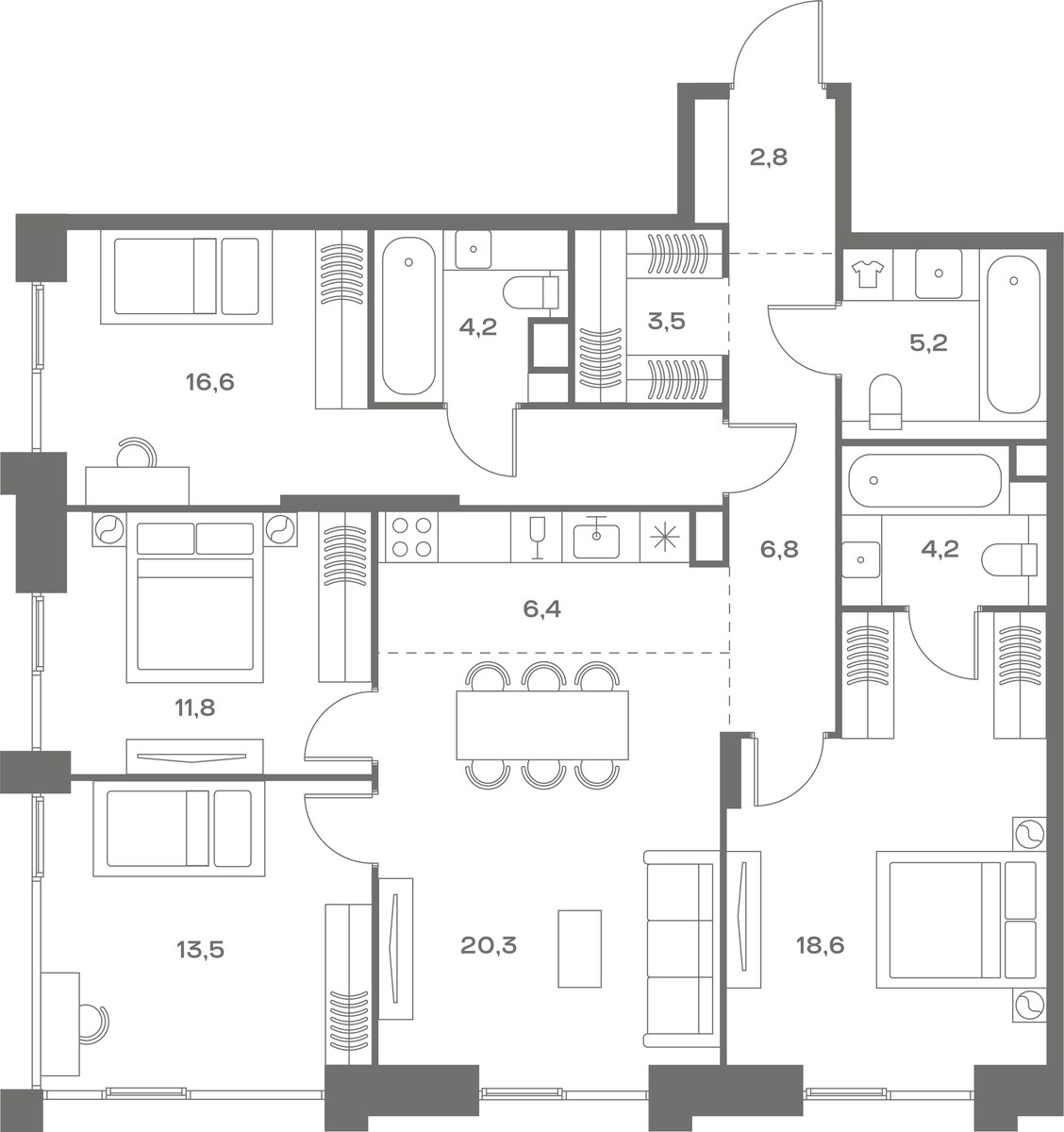 Планировка 113.9 м²