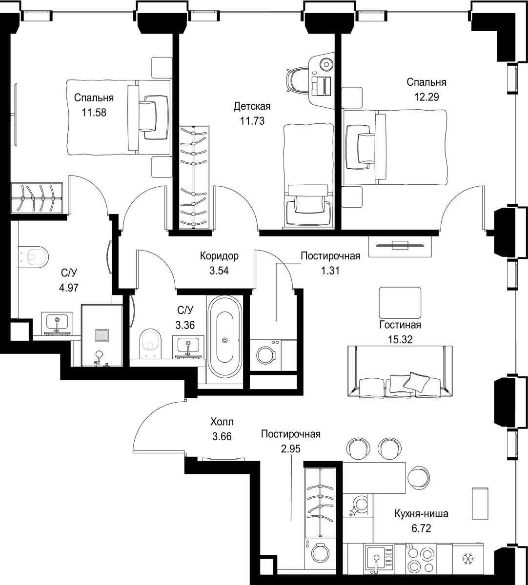 Планировка 77.43 м²
