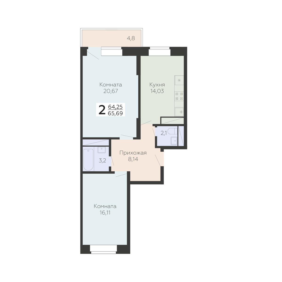 Планировка 65.69 м²