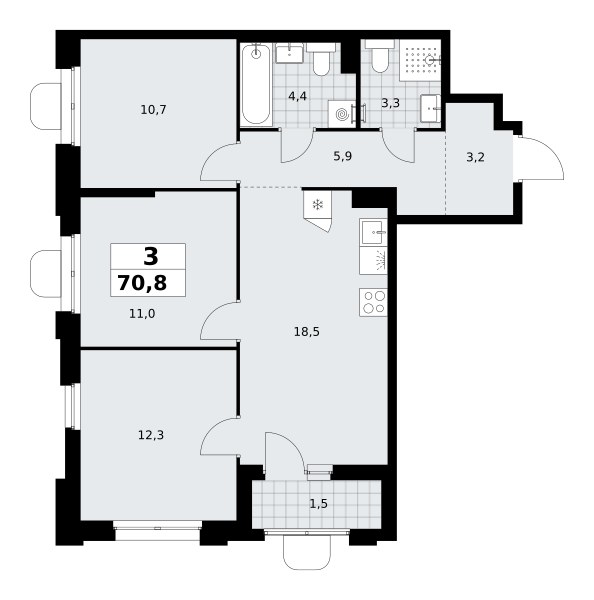 Планировка 70.8 м²