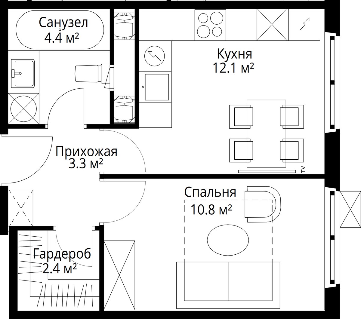 Планировка 33.0 м²