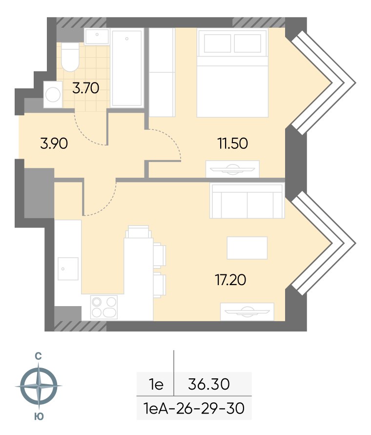 Планировка 36.3 м²