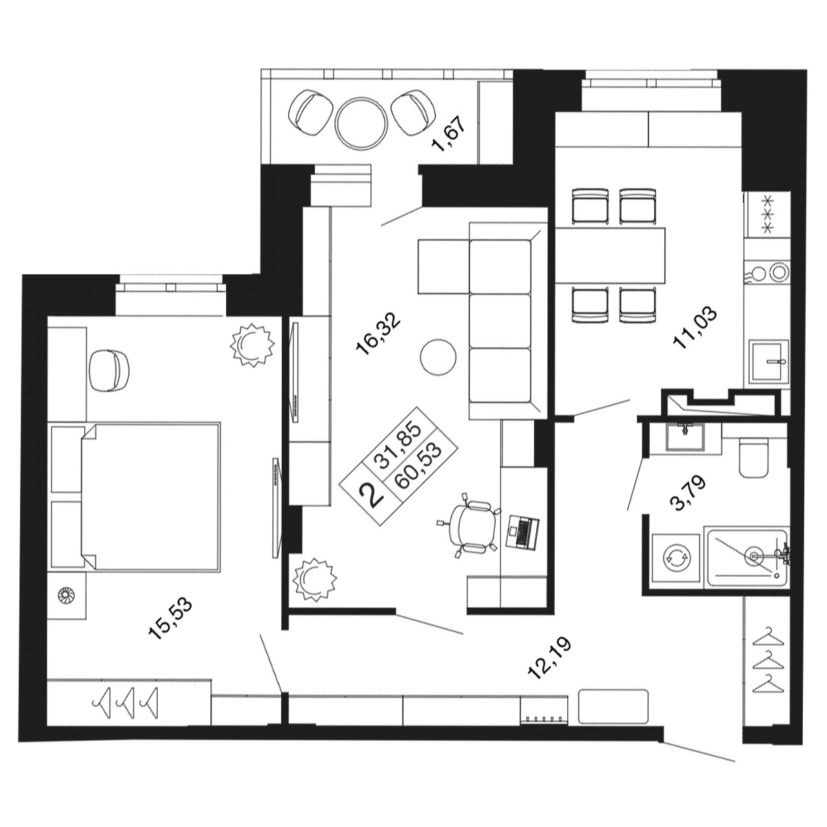 Планировка 58.8 м²