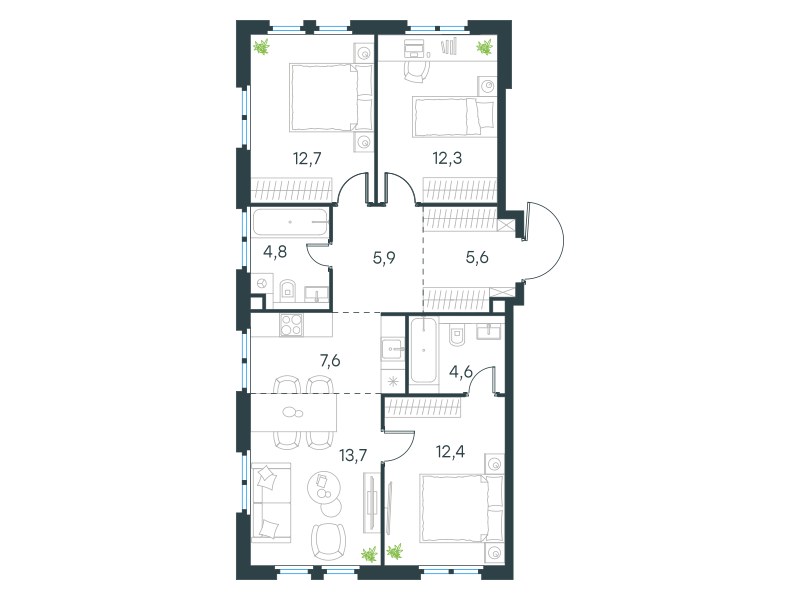 Планировка 79.6 м²