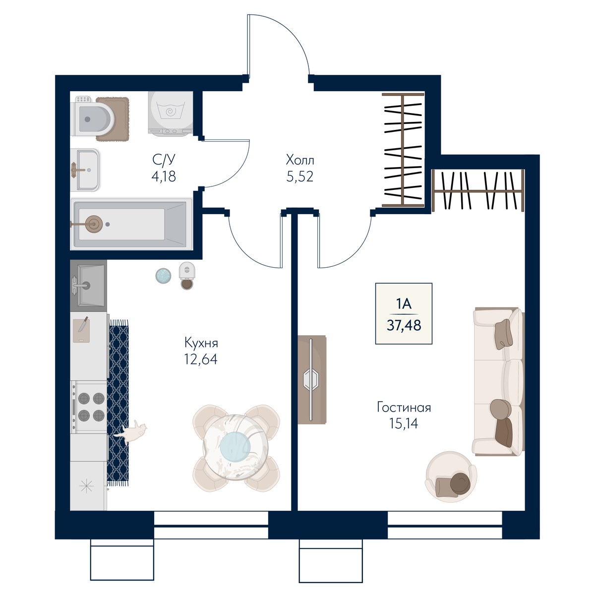Планировка 37.48 м²